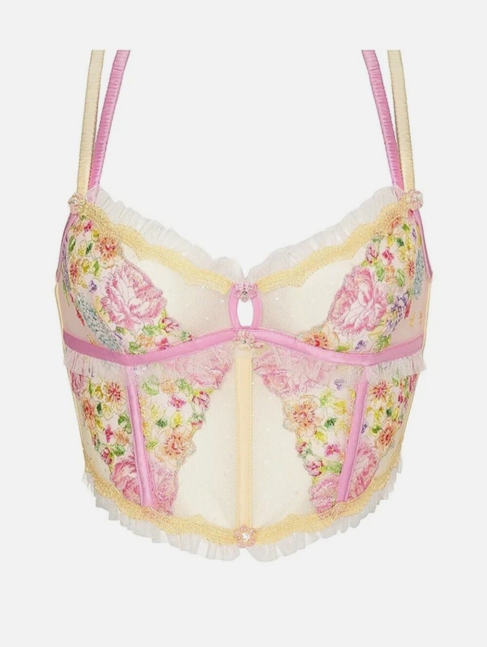 For Love And Lemons Floral Frenzy Embroidered Colorful Bustier Top - Picture 2 of 6